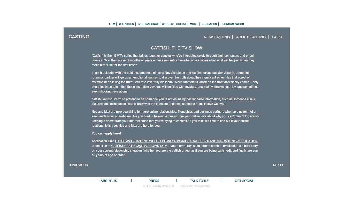 CATFISH: THE TV SHOW - Relativity Media Corporate