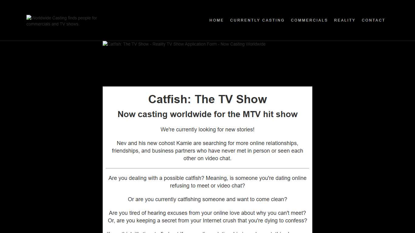 Catfish - Reality TV Show Application Form